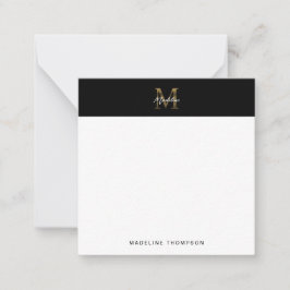 Script Metallic Black Gold Monogram Square Mini Mitteilungskarte