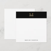 Script Metallic Black Gold Monogram Square Mitteilungskarte (Vorne/Hinten)
