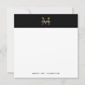 Script Metallic Black Gold Monogram Square Mitteilungskarte (Vorderseite)