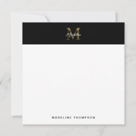 Script Metallic Black Gold Monogram Square Mitteilungskarte