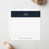 Script Metallic Navy Blue Gold Monogram Square Mitteilungskarte (Vorderseite/Rückseite Beispiel)