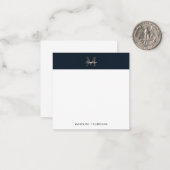 Script Metallic Navy Gold Monogram Square Mini Mitteilungskarte (Vorderseite/Rückseite Beispiel)