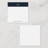 Script Metallic Navy Gold Monogram Square Mini Mitteilungskarte (Vorne/Hinten)