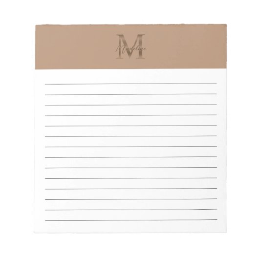 Script Metallic Taupe Gold Monogram Lined Notizblock (Vorderseite)