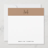 Script Metallic Taupe Gold Monogram Square Mitteilungskarte (Vorderseite)