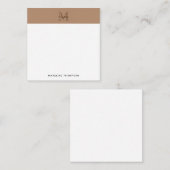 Script Metallic Taupe Gold Monogram Square Mitteilungskarte (Vorne/Hinten)