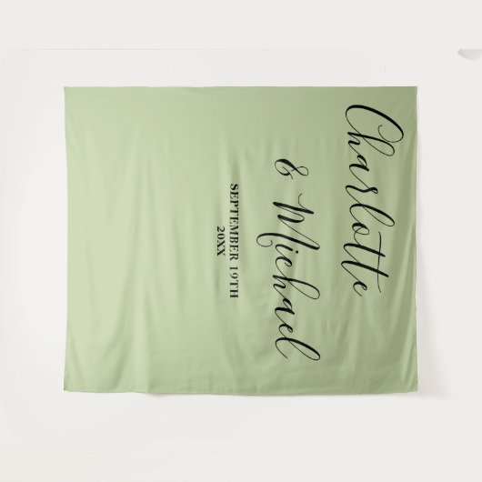 Script Minimalist Wedding | Sage Green Backdrop Wandteppich (Vorderseite (Horizontal))