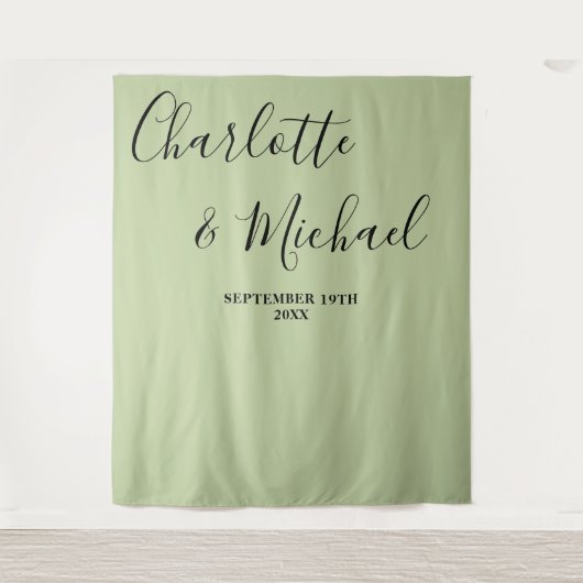 Script Minimalist Wedding | Sage Green Backdrop Wandteppich (Vorderseite)