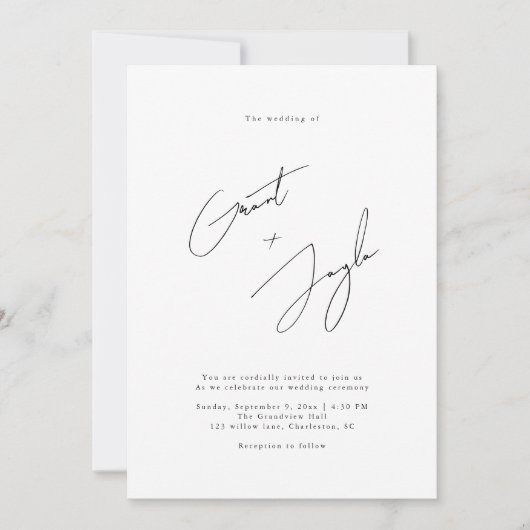 Script Minimalistisch Elegant Names Black Wedding Einladung (Vorderseite)