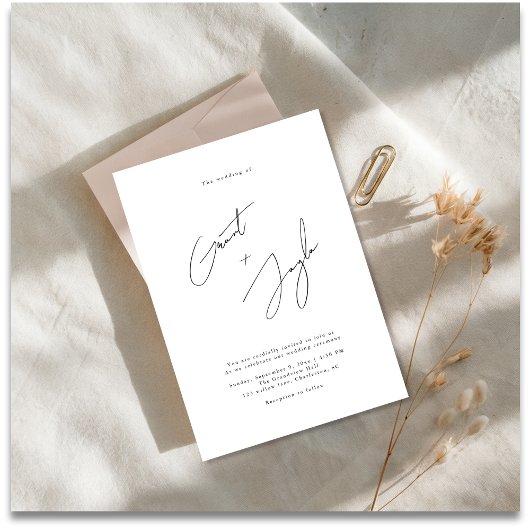 Script Minimalistisch Elegant Names Black Wedding Einladung