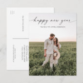 Script Minimalistisch Happy New Year Holiday Foto Postkarte (Vorne/Hinten)