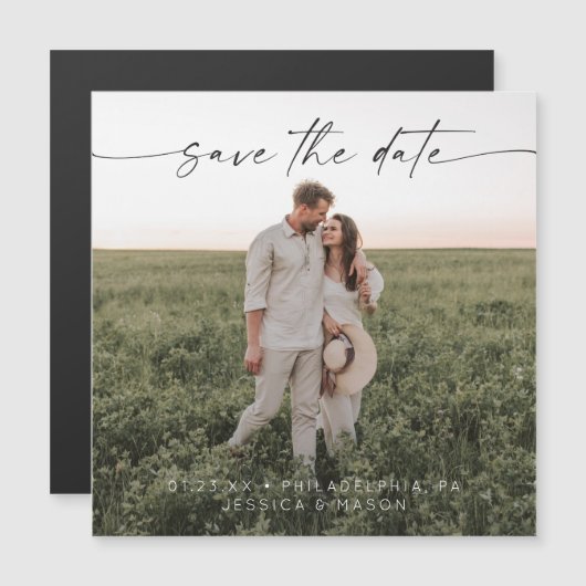 Script Minimalistisches Foto Magnet (Vorne/Hinten)