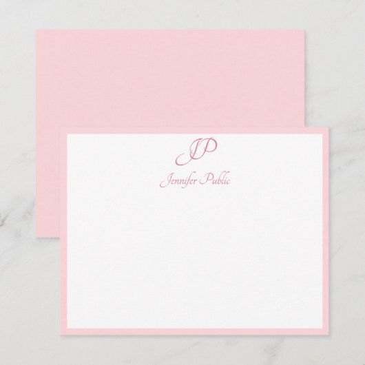 Script Mit Monogramm Modish Blush Pink Minimalisti Mitteilungskarte (Vorne/Hinten)