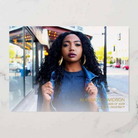 Script Mod Foto Graduation Party - Weiß Folieneinladung (Vorderseite)