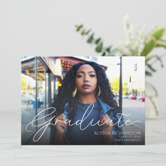 Script-Mod-Foto-Graduierungspartei Einladung (Stehend Vorderseite)