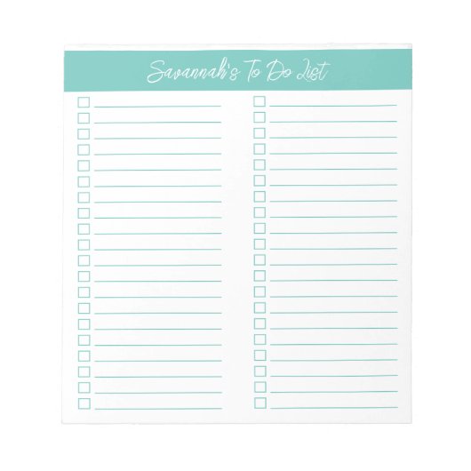 Script Modern Aqua Two Column Checklist Notizblock (Vorderseite)