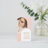 Script Modern arch pink photo qr code logo Visitenkarte (Stehend Vorderseite)