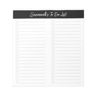 Script Modern Black & Gray Two Column Checklist Notizblock