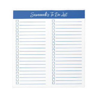 Script Modern Blue Two Column Checklist Notizblock
