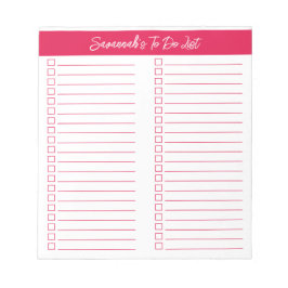 Script Modern Cherry Red Two Column Checklist Notizblock