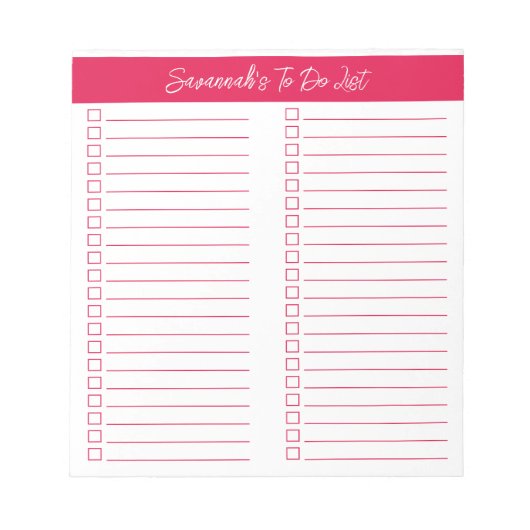 Script Modern Cherry Red Two Column Checklist Notizblock (Vorderseite)