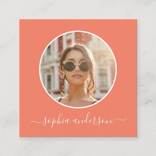 Script Modern Chic Trendy Coral Foto Social Media Telefonnummerkarte (Vorderseite)
