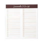 Script Modern Chocolate Brown Two Column Checklist Notizblock (Vorderseite)