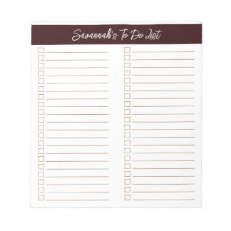 Script Modern Chocolate Brown Two Column Checklist Notizblock