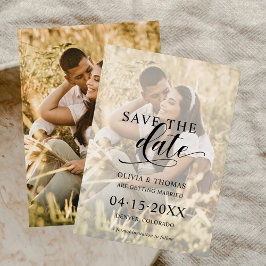 Script Modern Couple Foto Overlay Boho Wedding Save The Date