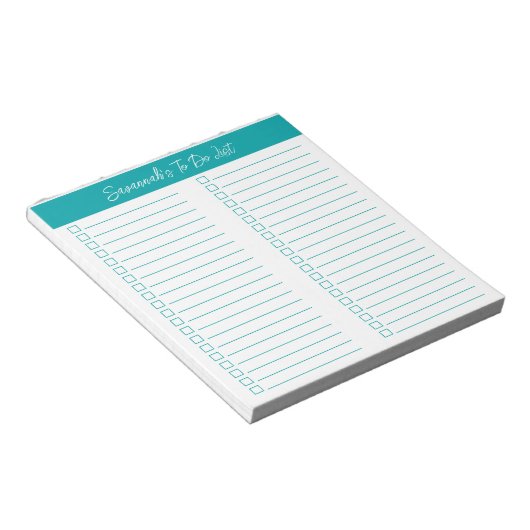 Script Modern Elegant Teal Two Column Checklist Notizblock (angewinkelt)