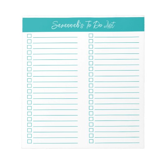 Script Modern Elegant Teal Two Column Checklist Notizblock (Vorderseite)