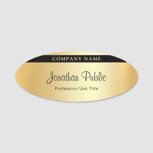 Script Modern Eleganter Glamour Gold Template Oval Namensschild (Vorderseite)