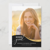 Script Modern Form Foto Black & Gold Abschluss Einladung (Vorderseite)