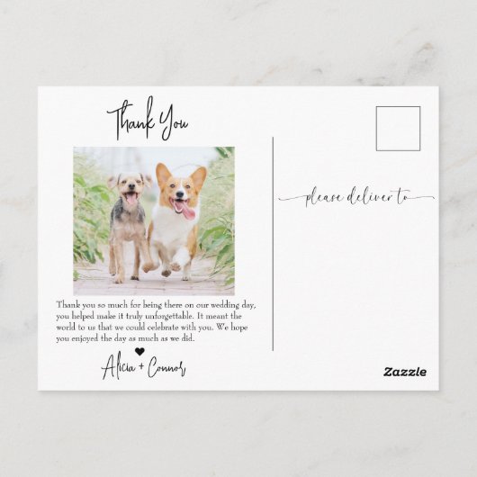 Script Modern Foto Wedding Vielen Dank Postkarte (Rückseite)