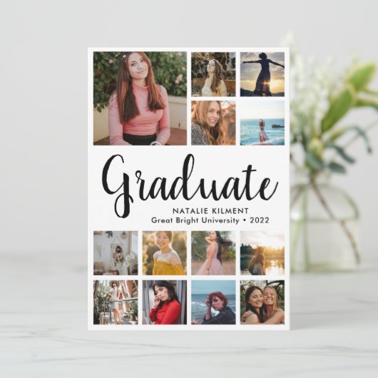 Script Modern Graduate 14 Foto Collage Abschluss Ankündigung (Stehend Vorderseite)