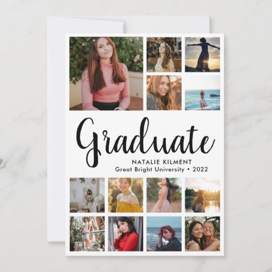 Script Modern Graduate 14 Foto Collage Abschluss Einladung (Vorderseite)