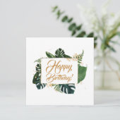 Script Modern Green Blätter Happy Birthday Karte (Stehend Vorderseite)