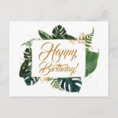 Script Modern Green Blätter Happy Birthday Postkarte (Vorderseite)