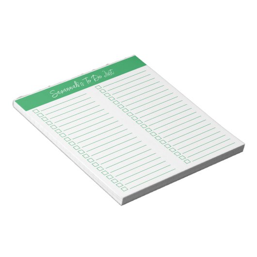 Script Modern Green Two Column Checklist Notizblock (angewinkelt)