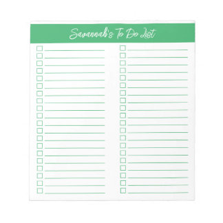 Script Modern Green Two Column Checklist Notizblock
