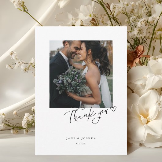 Script Modern Heart Wedding Foto W Note Dankeskarte