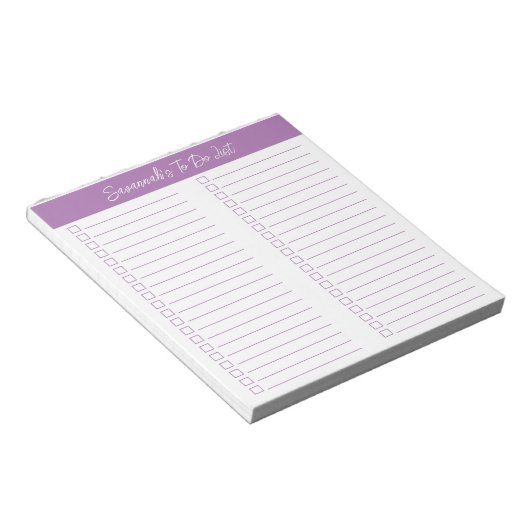 Script Modern Lavender Two Column Checklist Notizblock (angewinkelt)