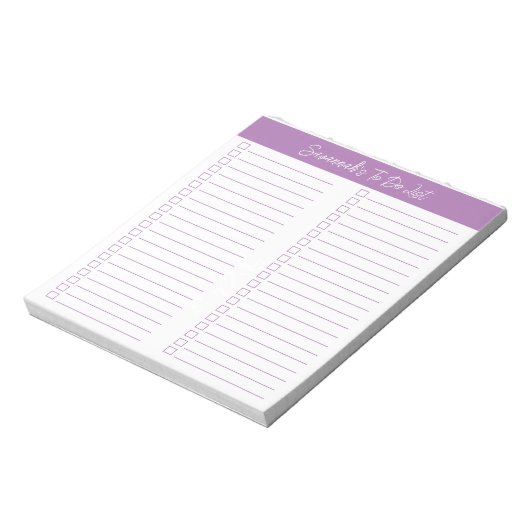 Script Modern Lavender Two Column Checklist Notizblock (Rotiert)