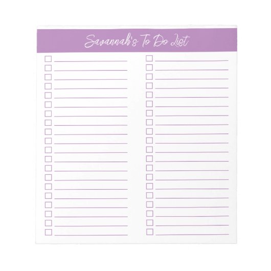 Script Modern Lavender Two Column Checklist Notizblock (Vorderseite)