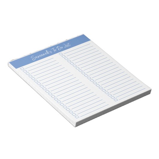 Script Modern Light Blue Two Column Checklist Notizblock (angewinkelt)