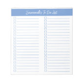 Script Modern Light Blue Two Column Checklist Notizblock (Vorderseite)