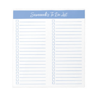 Script Modern Light Blue Two Column Checklist Notizblock
