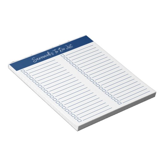 Script Modern Navy Blue Two Column Checklist Notizblock (angewinkelt)
