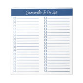 Script Modern Navy Blue Two Column Checklist Notizblock (Vorderseite)