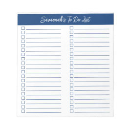 Script Modern Navy Blue Two Column Checklist Notizblock